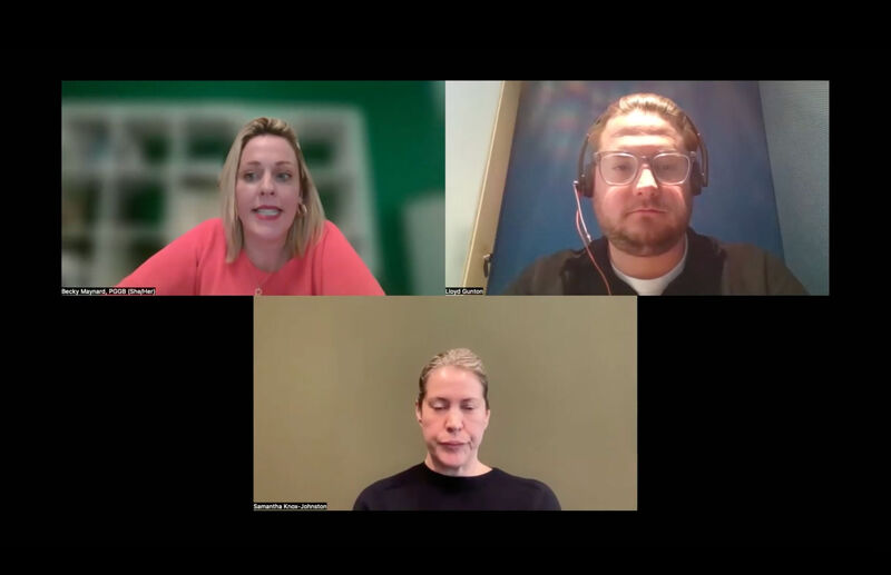 Three individuals sat on a Zoom call